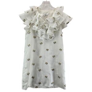 Elliatt‎ Mini Dress Womens Small White Floral Embroidery Ruffle Neck Coquette